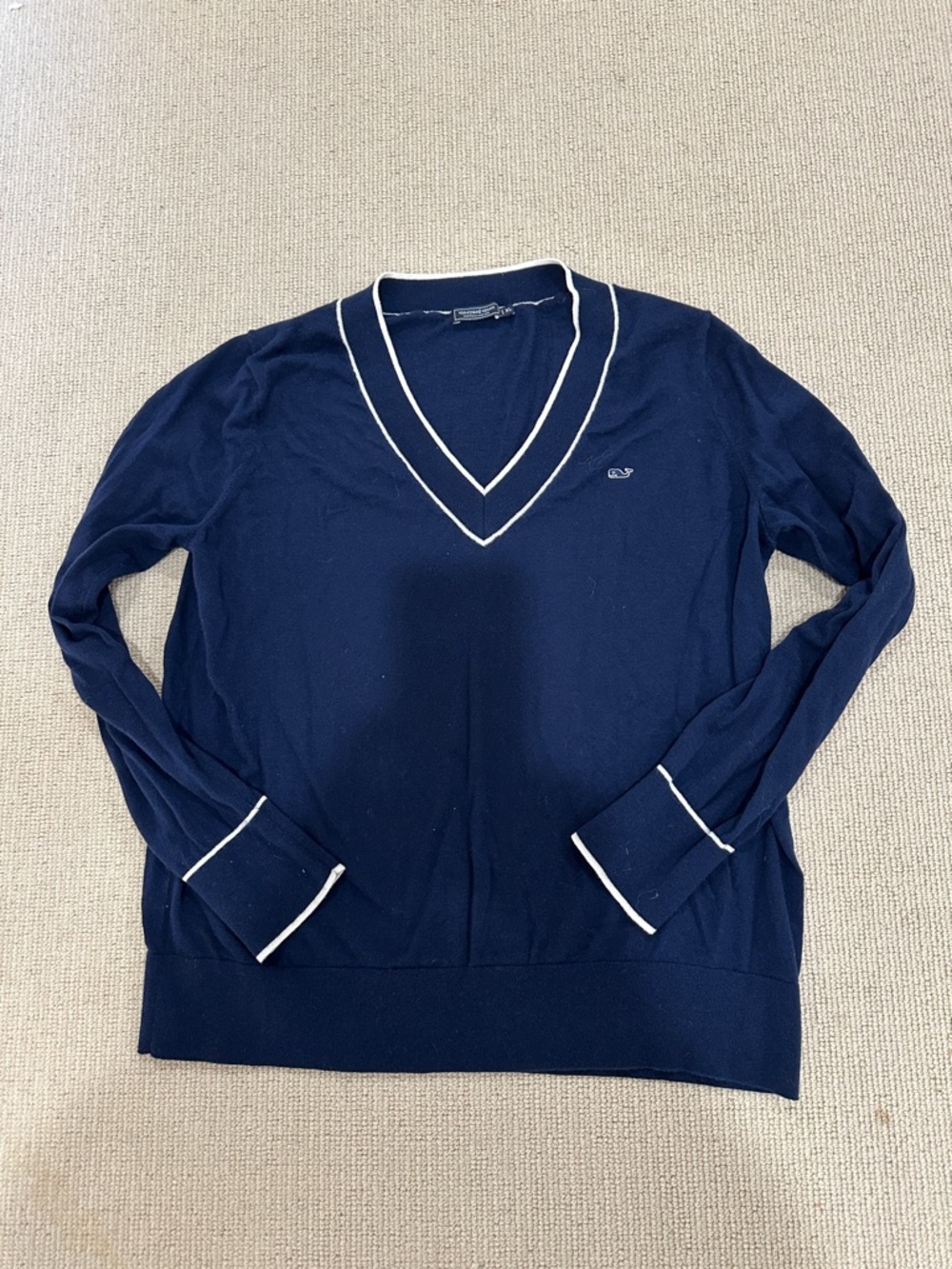 Vineyard vines Navy V-Neck Sweater with Contrast Trim xlarge